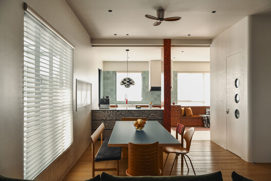 16 Crimson Unfold Apartment / Wuuu Studio - Interior Photography, Wood, Table, Lighting, Chair