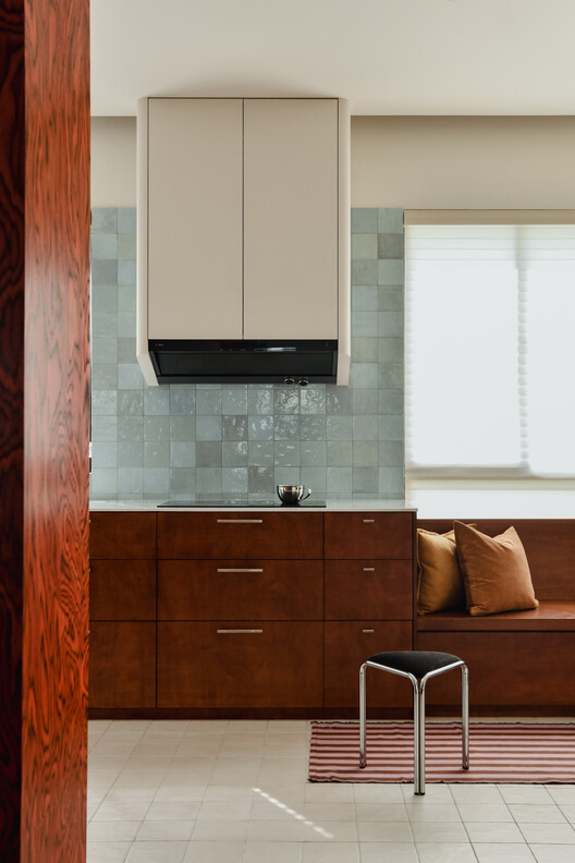 16 Crimson Unfold Apartment / Wuuu Studio - Interior Photography, Wood, Countertop, Kitchen, Chair