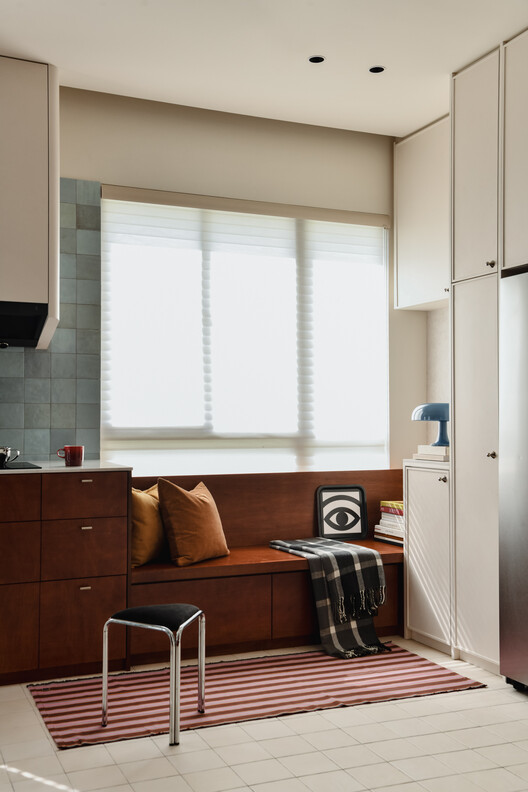 16 Crimson Unfold Apartment / Wuuu Studio - Interior Photography, Kitchen, Wood, Lighting, Chair
