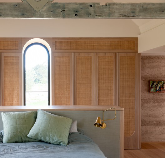 Earth by the River Residence / Luigi Rosselli Architects - Interior Photography, Bedroom, Wood, Bed, Lighting