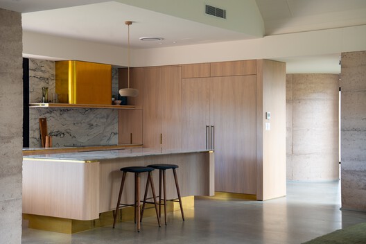 Earth by the River Residence / Luigi Rosselli Architects - Interior Photography, Kitchen, Wood, Countertop, Lighting, Glass, Chair
