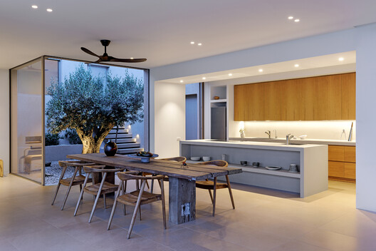 The Slot House / Katerina Valsamaki Architects - Interior Photography, Wood, Kitchen, Countertop, Table, Lighting, Chair