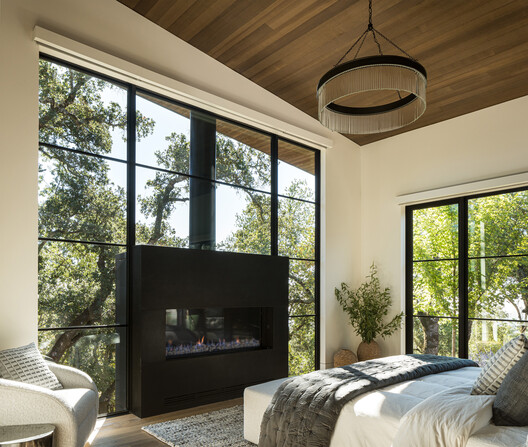 Sonoma Ridge House / Holder Parlette - Interior Photography, Bedroom, Wood, Lighting, Chair