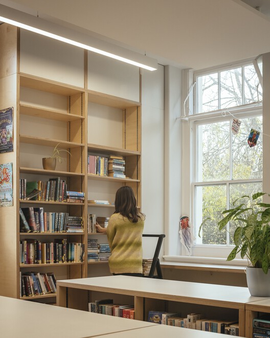 Temple Building Refurbishment Brighton Girls School / Walters & Cohen Architects - Interior Photography, Closet, Lighting, Shelving, Chair