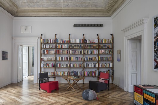 Apartment SL / BRH+ - Interior Photography, Living Room, Shelving, Wood, Lighting, Chair