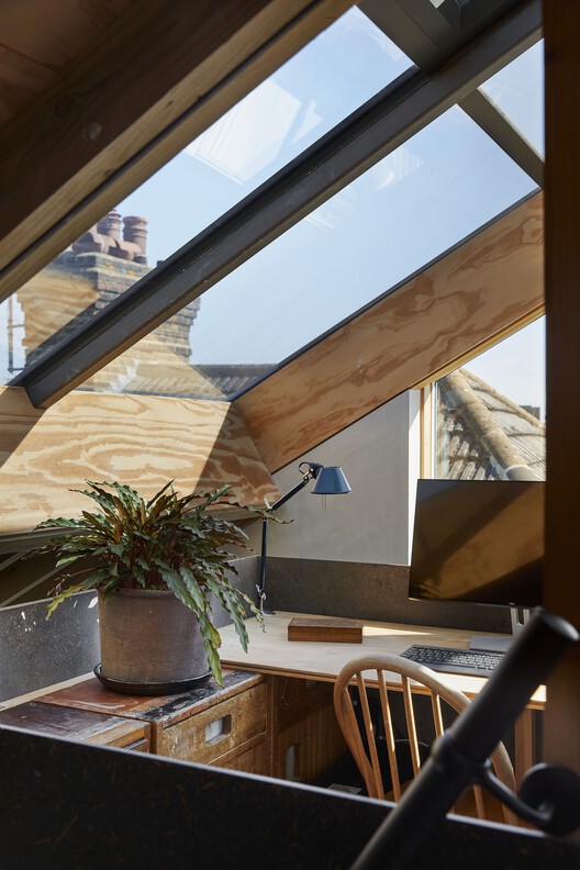 Apartment with a Mezzanine / Office Ten Architecture - Interior Photography, Wood, Glass, Chair, Beam