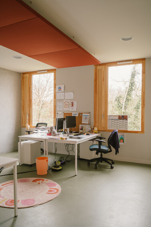 Fontcouverte's Child Village / studio.AQUI + Barbara Constantin - Interior Photography, Dining room, Wood, Chair, Table, Lighting