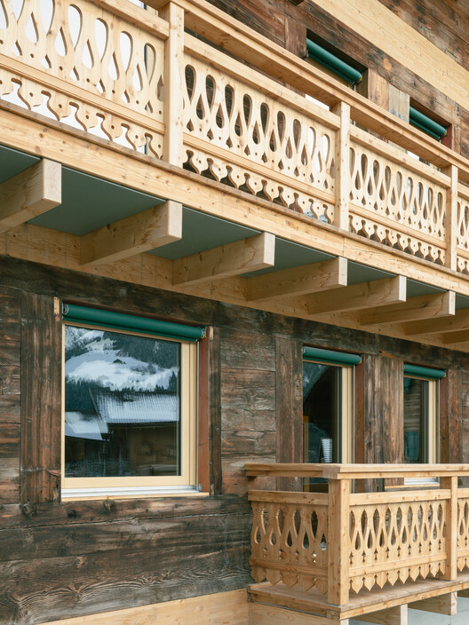  Residential Chalet Conversion into Administrative Building / Madeleine architectes - Interior Photography, Wood, Handrail, Balcony