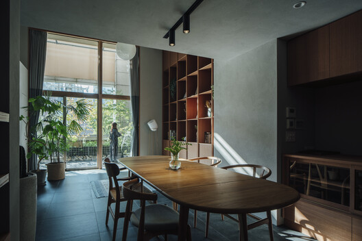Sakuragawa Apartment Renovation / Osaka Design Department - Interior Photography, Dining room, Wood, Lighting, Chair, Table, Glass
