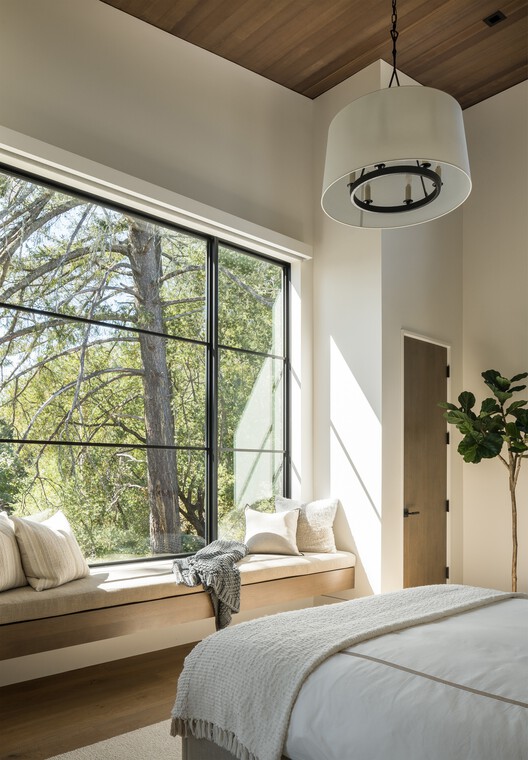 Sonoma Ridge House / Holder Parlette - Interior Photography, Bedroom, Wood, Lighting, Bed, Glass, Chair