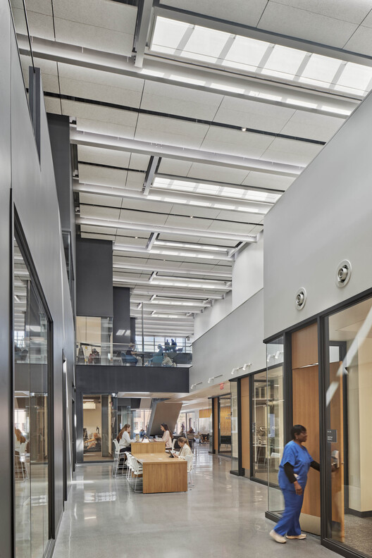 Hursey Center at University of Hartford / Payette - Interior Photography, Stairs, Glass, Chair, Steel