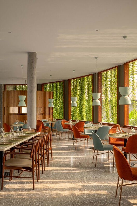 Gulmohar Clubhouse / Khosla Associates - Interior Photography, Dining room, Wood, Chair, Table