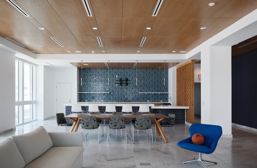 New U.S. Consulate General Guadalajara / Miller Hull Partnership - Interior Photography, Kitchen, Wood, Table, Chair, Lighting