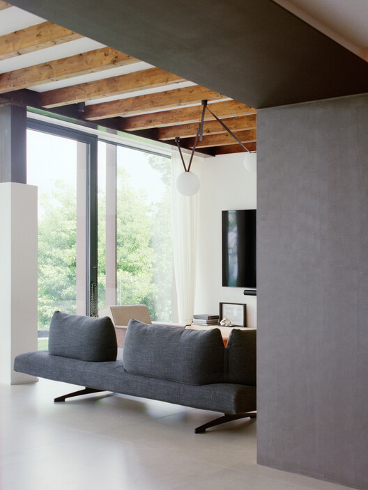Casa E.T. Renovation and Extension / Studio Bocchi - Interior Photography, Living Room, Wood, Sofa, Lighting