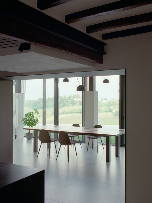 Casa E.T. Renovation and Extension / Studio Bocchi - Interior Photography, Dining room, Wood, Table, Chair, Lighting