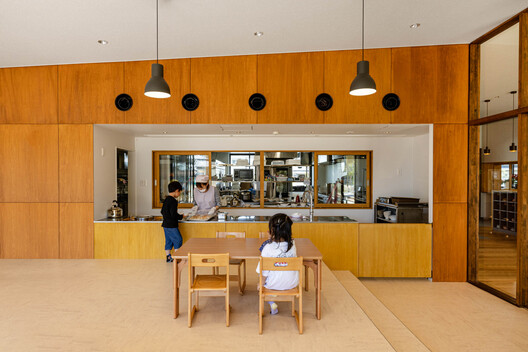SG Kindergarten and Nursery / HIBINOSEKKEI + Youji no Shiro + Kids Design Labo - Interior Photography, Kitchen, Wood, Glass, Chair