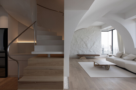 Ts Lunar Cavern Duplex Residence  / KHOA VU + TAA DESIGN - Interior Photography, Wood, Lighting, Stairs, Chair
