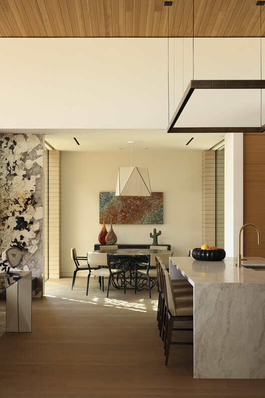 Desert Geode Residence / Kendle Design Collaborative - Interior Photography, Dining room, Wood, Table, Lighting, Chair, Glass