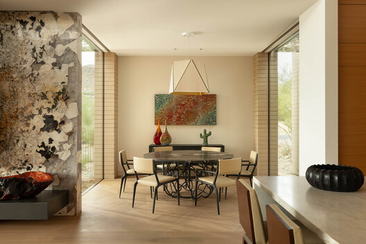 Desert Geode Residence / Kendle Design Collaborative - Interior Photography, Dining room, Wood, Table, Chair, Lighting