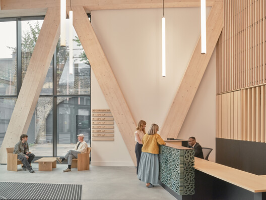 Paradise SE11 Mass Timber Office / Feilden Clegg Bradley Studios - Interior Photography, Wood, Lighting, Chair