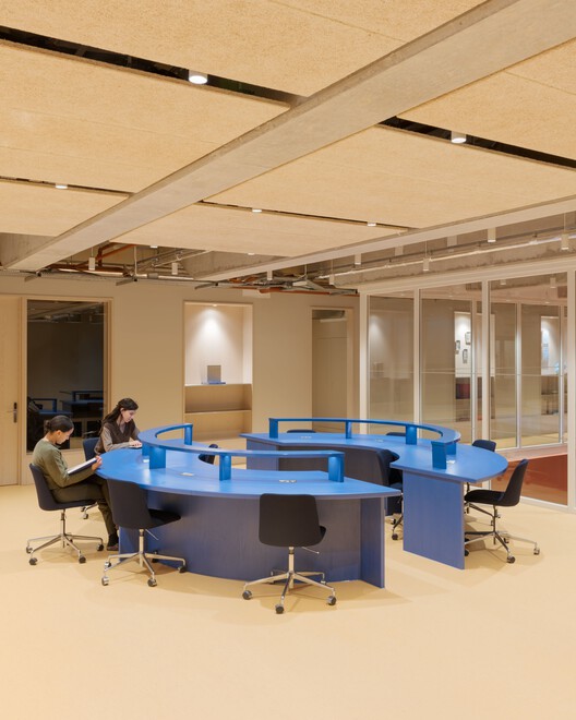 The Jellicoe Workspace / Universal Design Studio - Interior Photography, Table, Wood, Chair, Lighting, Glass
