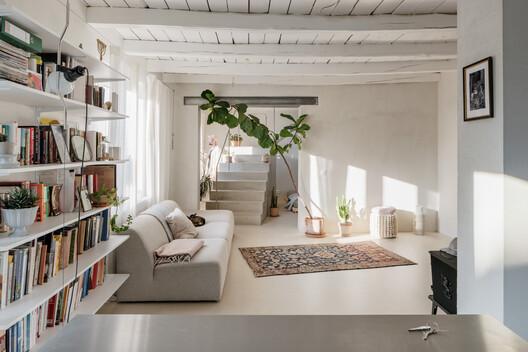 Reconstruction of a Reconstructed House / Kilo / Honc - Interior Photography, Living Room, Wood, Sofa, Shelving, Chair