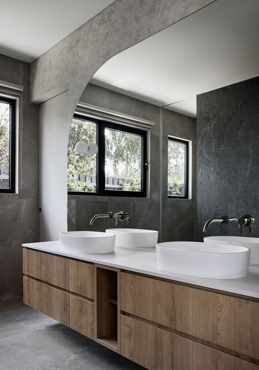 Ripple House / Atlas Architects - Interior Photography, Bathroom, Sink, Wood, Countertop, Glass