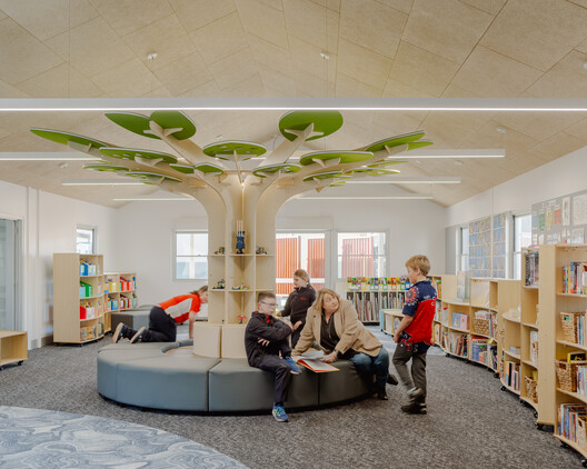 Swan Hill Specialist School / WHDA - Interior Photography, Living Room, Shelving, Wood, Lighting, Chair