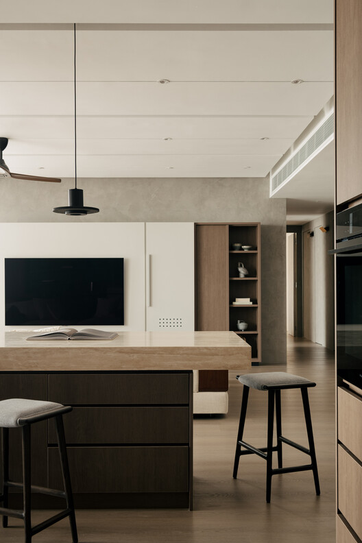 SS2 Apartment  / Wuuu Studio - Interior Photography, Kitchen, Wood, Table, Lighting, Chair, Countertop