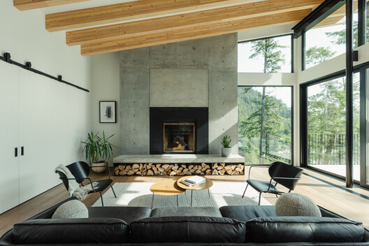 Shore House / Stanley Office of Architecture - Interior Photography, Living Room, Wood, Sofa, Table, Lighting, Chair