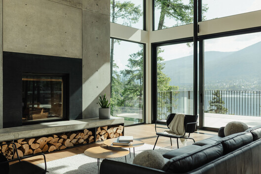 Shore House / Stanley Office of Architecture - Interior Photography, Living Room, Wood, Lighting, Sofa, Chair, Glass