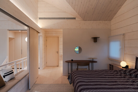 江山度假木屋 / NOTA Architects - 室内图, 卧室, 木头, 灯