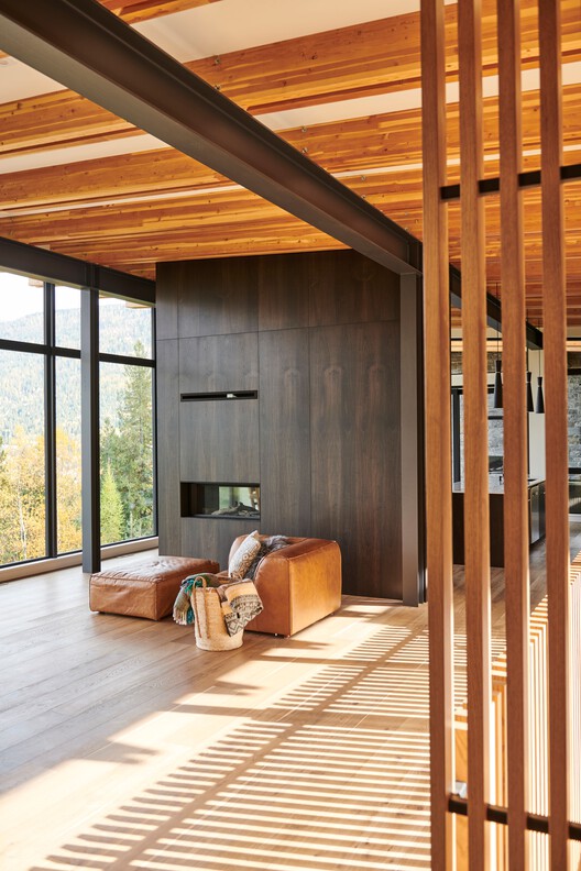 Eagle House / Stanley Office of Architecture - Interior Photography, Living Room, Wood, Lighting, Beam