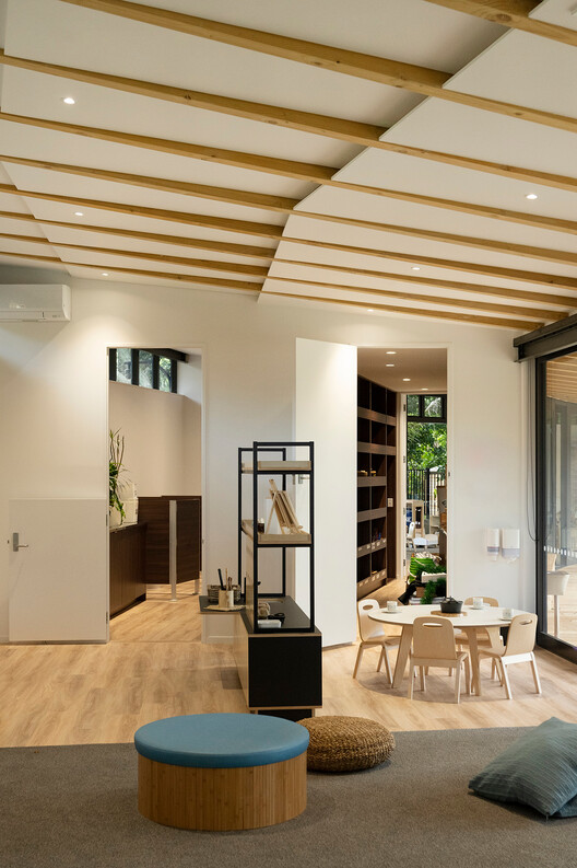 St Kentigerns Childcare Centre / Smith Architects  - Interior Photography, Wood, Shelving, Lighting, Table, Chair