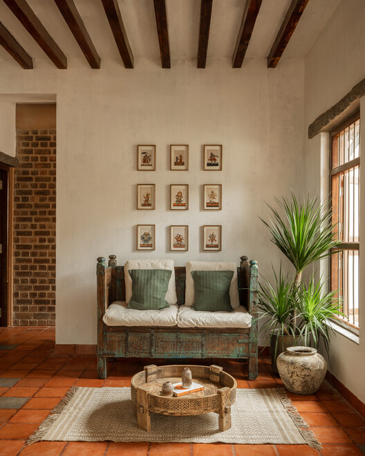 Adorn House / Bhutha Earthen Architecture Studio - Interior Photography, Living Room, Wood, Sofa, Table, Lighting