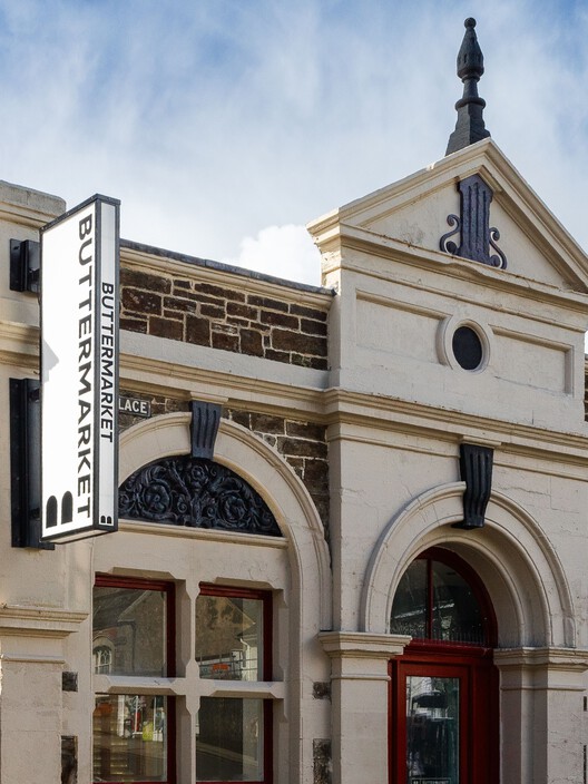 Buttermarket into Community Hub / Thread - Exterior Photography, Arch, Facade, Door, Arcade, Column