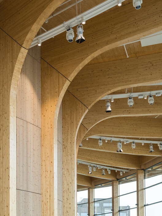 World of Volvo Experience Center / Henning Larsen - Interior Photography, Wood, Beam, Column