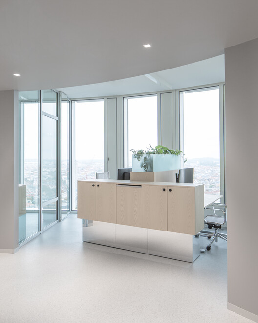 Signa Sports United High-Rise Tower / Allen Kaufmann Architekten - Interior Photography, Kitchen, Wood, Chair, Table, Glass