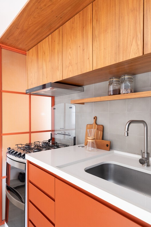 Apartamento Santa Cruz / Rumo Arquitetura - Fotografia de Interiores, Cozinha, Madeira, Bancada, Pia