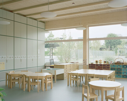 Bota Dürnten School Building / Lukas Raeber Architects - Interior Photography, Dining room, Wood, Shelving, Chair