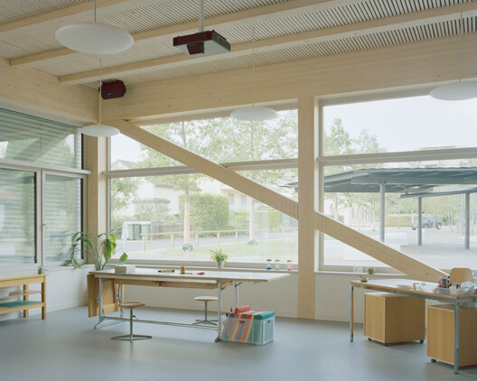 Bota Dürnten School Building / Lukas Raeber Architects - Interior Photography, Wood, Chair, Glass, Beam