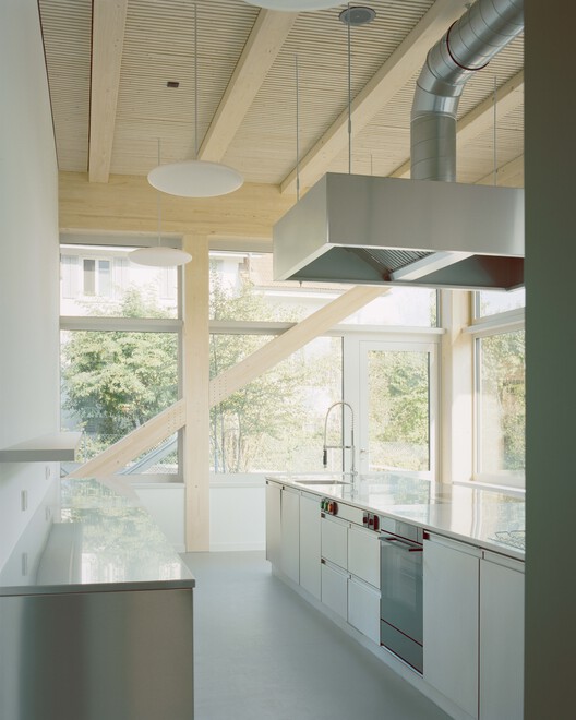 Bota Dürnten School Building / Lukas Raeber Architects - Interior Photography, Kitchen, Wood, Lighting, Countertop, Glass, Beam