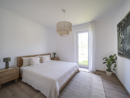 Lake 11 Home & Park / Coldefy + DDS Lake 11 Home & Park / Coldefy + DDS - Interior Photography, Bedroom, Bed, Wood, Lighting