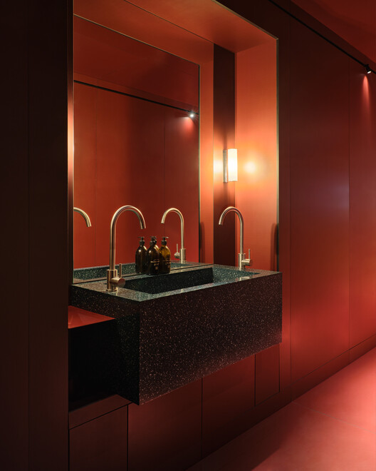 Six Coffee + Wine cafe / NAAW - Interior Photography, Bathroom, Sink, Lighting, Countertop