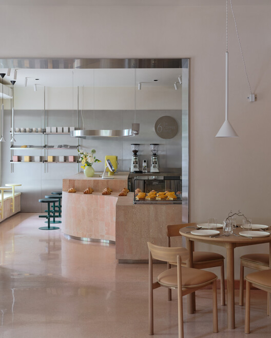 Six Coffee + Wine cafe / NAAW - Interior Photography, Kitchen, Wood, Lighting, Table, Glass, Chair, Countertop