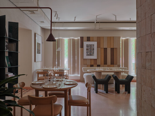 Six Coffee + Wine cafe / NAAW - Interior Photography, Dining room, Wood, Table, Lighting, Chair