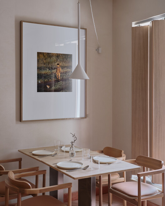 Six Coffee + Wine cafe / NAAW - Interior Photography, Dining room, Wood, Table, Lighting, Chair