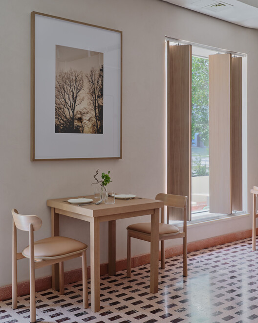 Six Coffee + Wine cafe / NAAW - Interior Photography, Wood, Table, Chair, Glass