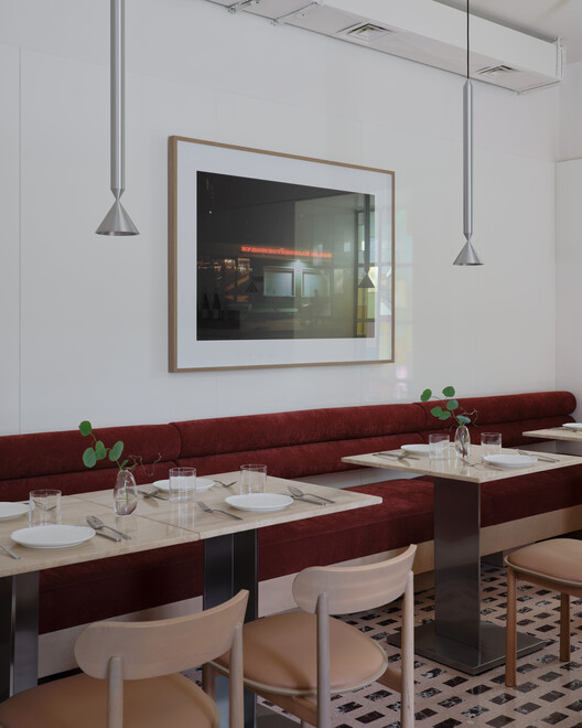 Six Coffee + Wine cafe / NAAW - Interior Photography, Table, Chair, Lighting, Glass