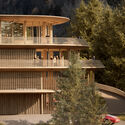 Foster + Partners Gstaad House project in  Switzerland. Render. Image Courtesy of Foster + Partners Foster + Partners Gains Approval for Timber Residential Project in Switzerland - Image 1 of 4